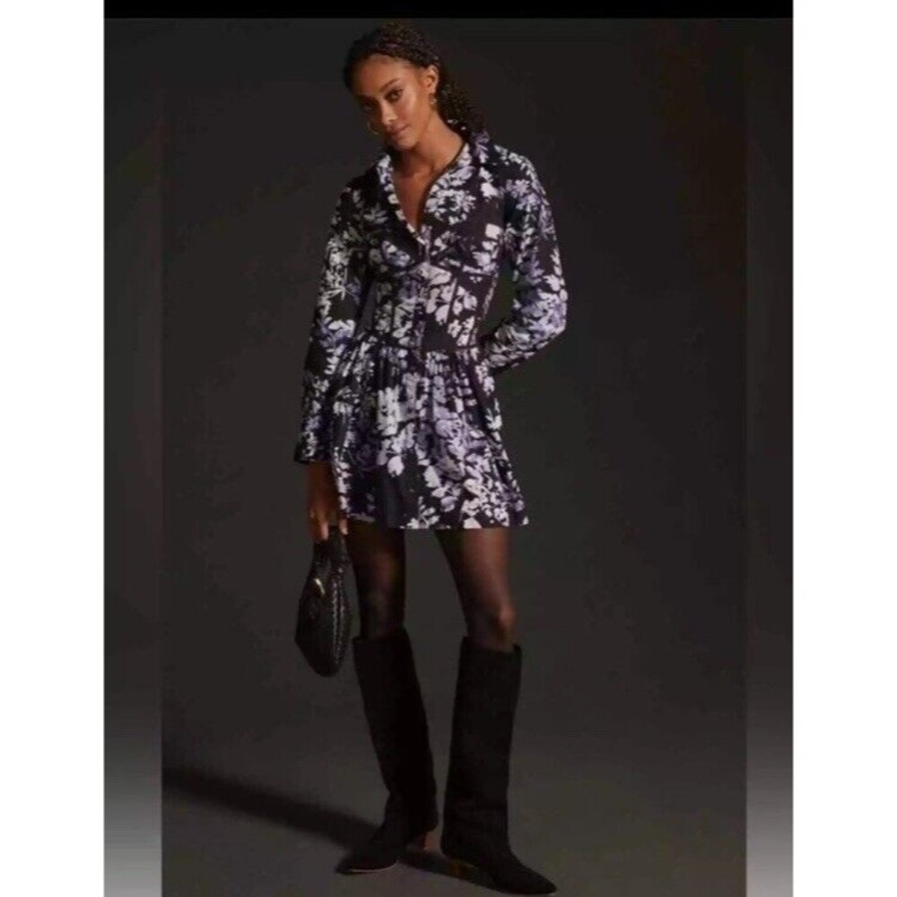 Anthropologie Corset Shirt Mini Dress M 10 Women Casual Floral Printed Short